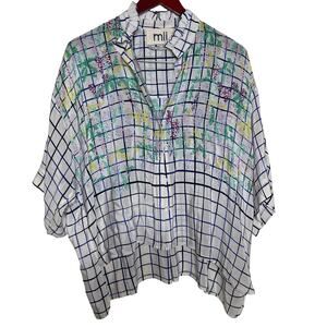 MII Collection Aux Cyclades 100% silk printed Japanese Sakura blouse sz S